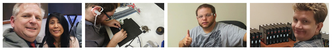 Side-by-side portraits of several Focus employees relaxing or hard at work