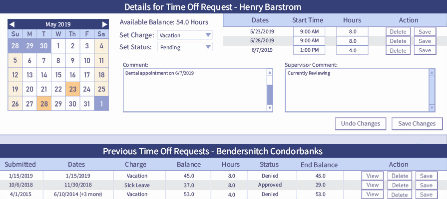 A screenshot of the page where an employee is creating a request for time off in PowerTime