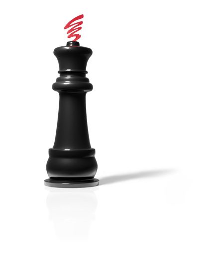 A chess piece, the black king. The PowerTime symbol sits on its top.
