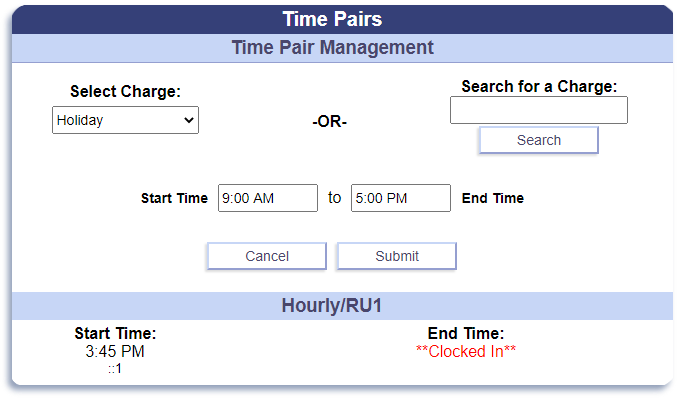 Timeclock pair management screenshot