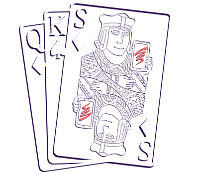 Three playing cards depicting a King, a Queen, and a Supervisor