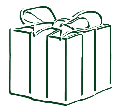 A stylized gift box wrapped in a ribbon with a bow