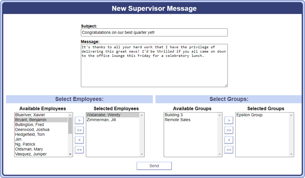 A screenshot of PowerTime's message inbox, showing a list of messages the user has received