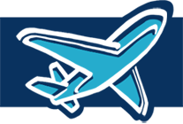Stylized icon of an airplane taking off